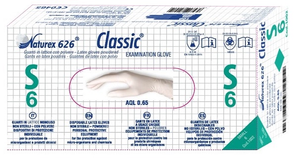 GUANTO IN LATTICE MONOUSO NON STERILE CON POLVERE NATUREX 626 CLASSIC MISURA SMALL 100 PEZZI - fitfarma.it