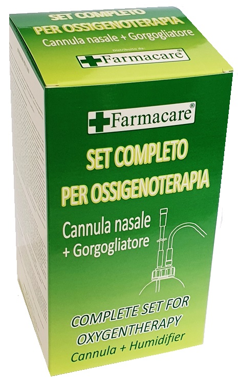 SET PER OSSIGENOTERAPIA CON SOSTEGNO A OCCHIALE MUNITO DI TUBO DI COLLEGAMENTO FLESSIBILE ANTIOTTURAMENTO ED UN GORGOGLIATORE PER UMIDUFUCAZIONE - fitfarma.it