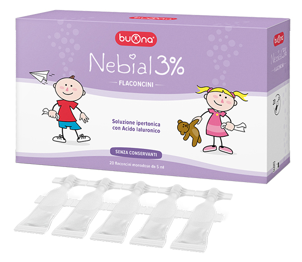 NEBIAL FLACONCINI SOLUZIONE SALINA IPERTONICA DI SODIO CLORURO AL 3% CON ACIDO IALURONICO 20X5 ML - fitfarma.it
