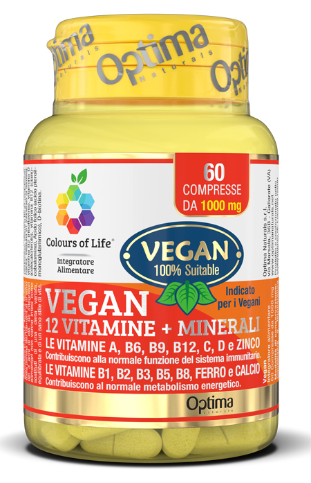 COLOURS OF LIFE VEGAN 12 VITAMINE + 3 MINERALI 60 COMPRESSE - fitfarma.it