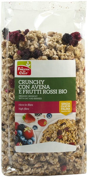 FSC CRUNCHY CON AVENA E FRUTTI ROSSI BIO AD ALTO CONTENUTO DI FIBRE CON OLIO DI GIRASOLE SENZA OLIO DI PALMA 375 G - fitfarma.it