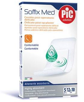 CEROTTO PIC SOFFIX MED IN TNT CON TAMPONE CENTRALE ASSORBENTE STERILE MONOUSO 10X12 CM ANTIBATTERICO 5 PEZZI - fitfarma.it