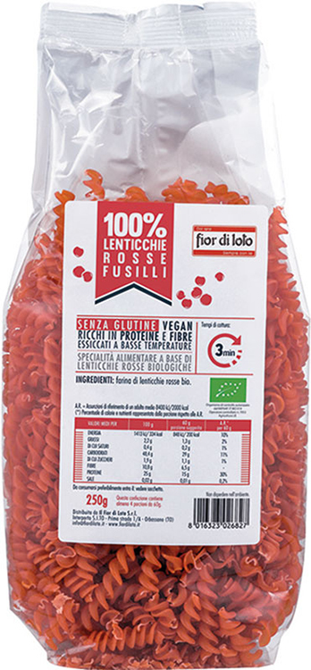 FUSILLI DI LENTICCHIE ROSSE BIO 250 G - fitfarma.it
