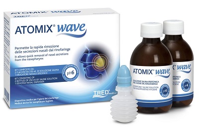 ATOMIX WAVE DISPOSITIVO PER IGIENE RINOFARINGEA ATOMIX SOLUZIONE SALINA 250 ML 2 PEZZI + TERMINALE NASALE + EROGATORE A SOFFIETTO - fitfarma.it