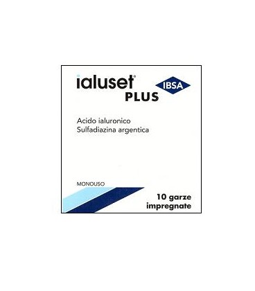 GARZA IALUSET PLUS IMPREGNATA DI CREMA DI ACIDO IALURONICO 0,05%, DI SULFADIAZINA ARGENTICA 1%, MACROGOL, GLICEROLO E ACQUA 10 X 10 CM 10 PEZZI - fitfarma.it