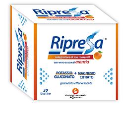 RIPRESA 30BUST 10G INTEGRATORE ALIMENTARE DI MAGNESIO E POTASSIO BUSTINE EFFERVESCENTI UTILE NEGLI STATI DI STANCHEZZA - fitfarma.it