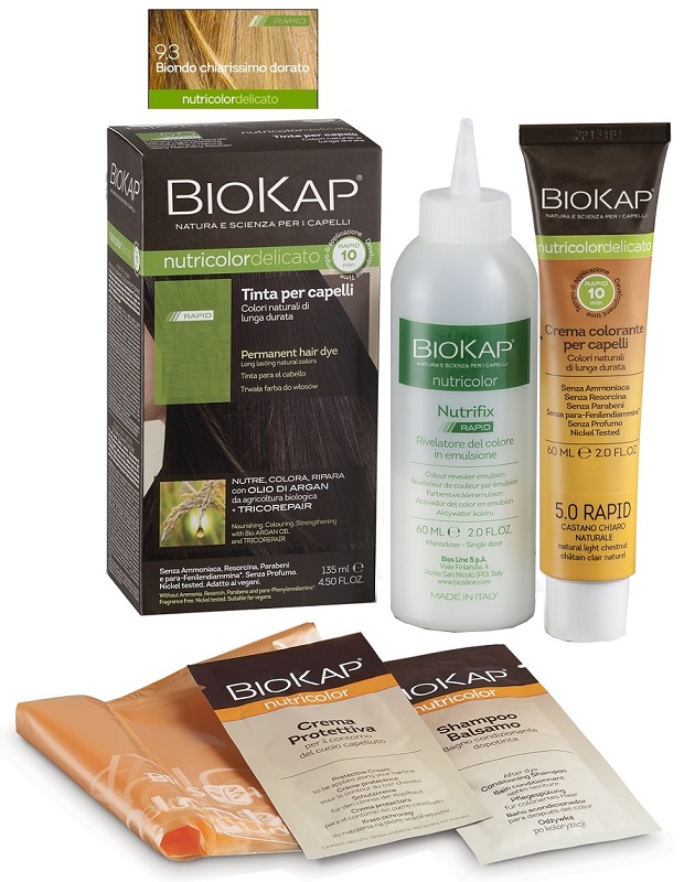 BIOS LINE  BIOKAP NUTRICOLOR DELICATO RAPID TINTA 9,3 BIONDO CHIARISSMO DORATO 135 ML - fitfarma.it