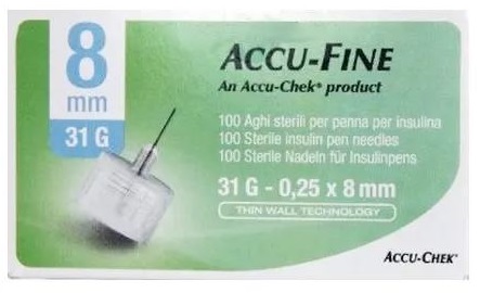 AGO PER PENNA DA INSULINA ACCU-FINE PEN NEEDLE ACCU-CHEK GAUGE 31 X 8MM 100 PEZZI - fitfarma.it