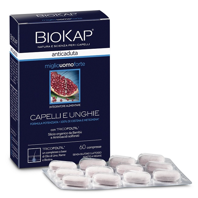 BIOKAP ANTICADUTA MIGLIO UOMO FORTE CON TRICOFOLTIL 60 COMPRESSE - fitfarma.it