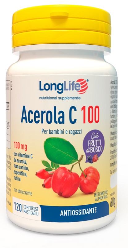LONGLIFE ACEROLA C100 FRUTTI DI BOSCO 120 COMPRESSE MASTICABILI - fitfarma.it
