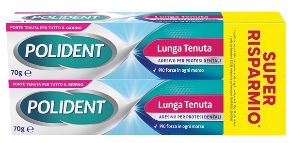 ADESIVO PROTESI DENTALI POLIDENT LUNGA TENUTA 2 TUBETTI X 70 G - fitfarma.it