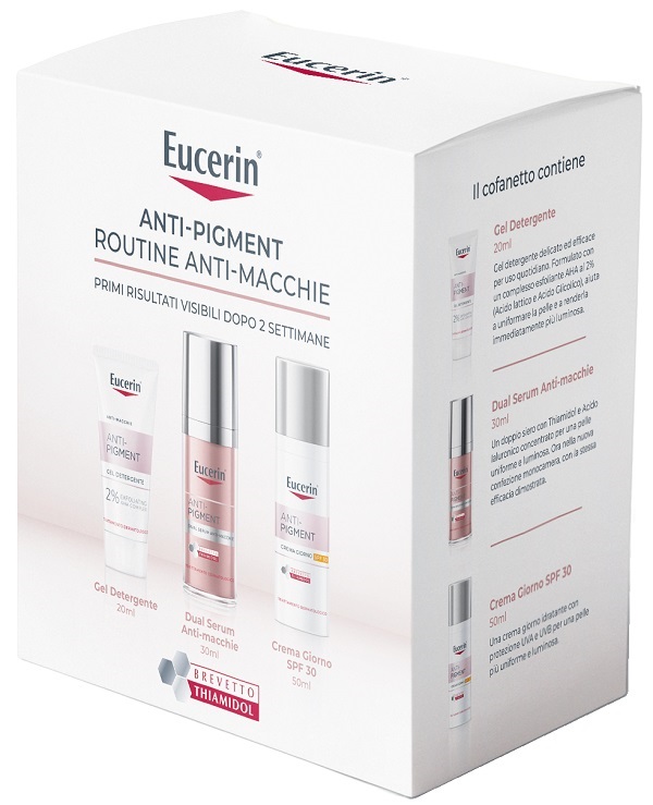 EUCERIN ROUTINE ANTI PIGMENT Q4 2025 1 DUAL SERUM ANTI MACCHIE 30 ML + 1 CREMA GIORNO SPF30 50 ML + 1 GEL DETERGENTE 20 ML - fitfarma.it