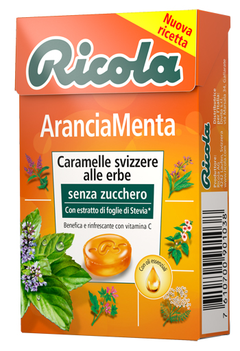 RICOLA ARANCIA MENTA SENZA ZUCCHERO 50 G - fitfarma.it