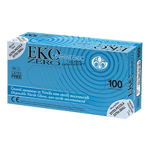 GUANTO MONOUSO IN NITRILE BLU SUPERFICIE MICRORUVIDA EKO ZERO PW SENZA POLVERE MISURA 7 SMALL 100 PEZZI - fitfarma.it
