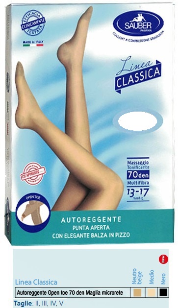 SAUBER AUTOREGGENTE OPEN TOE MAGLIA MICRORETE 70 DEN COLORE NEUTRO BEIGE TAGLIA 2 LINEA CLASSICA - fitfarma.it