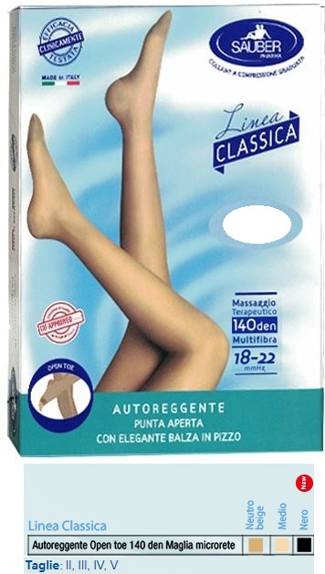 SAUBER AUTOREGGENTE OPEN TOE MAGLIA MICRORETE 140 DEN COLORE NEUTRO BEIGE TAGLIA 2 LINEA CLASSICA - fitfarma.it