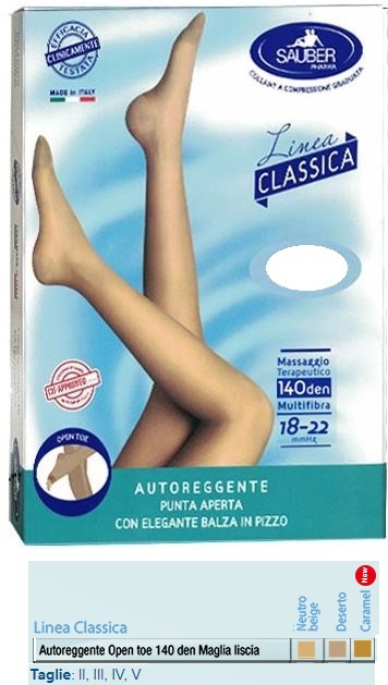 SAUBER AUTOREGGENTE OPEN TOE MAGLIA LISCIA 140 DEN COLORE NEUTRO BEIGE TAGLIA 5 LINEA CLASSICA - fitfarma.it