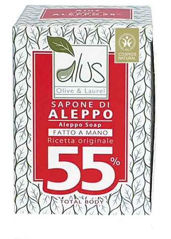 ALUS OLIVE & LAUREL SAPONE DI ALEPPO FATTO A MANO 55% 200 G - fitfarma.it