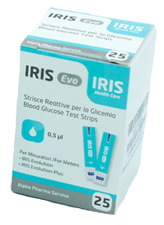 STRISCE MISURAZIONE GLICEMIA IRIS EVO 25 PEZZI - fitfarma.it