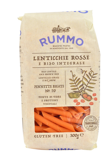 RUMMO PENNETTE RIGATE N 70 LENTICCHIE ROSSE E RISO INTEGRALE 300 G - fitfarma.it