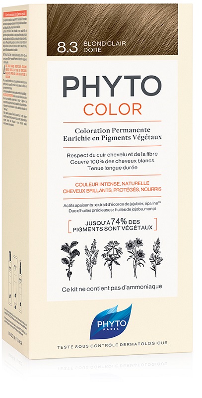 PHYTOCOLOR 8.3 BIONDO CHI DOR 1 LATTE + 1 CREMA + 1 MASCHERA + 1 PAIO DI GUANTI - fitfarma.it