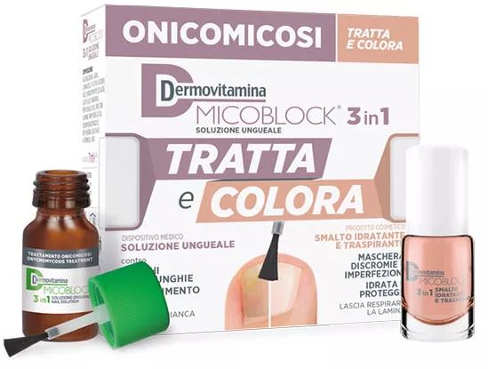 DERMOVITAMINA MICOBLOCK TRATTA E COLORA 3 IN 1 SOLUZIONE UNGUEALE 7 ML + SMALTO IDRATANTE TRASPIRANTE 5 ML - fitfarma.it