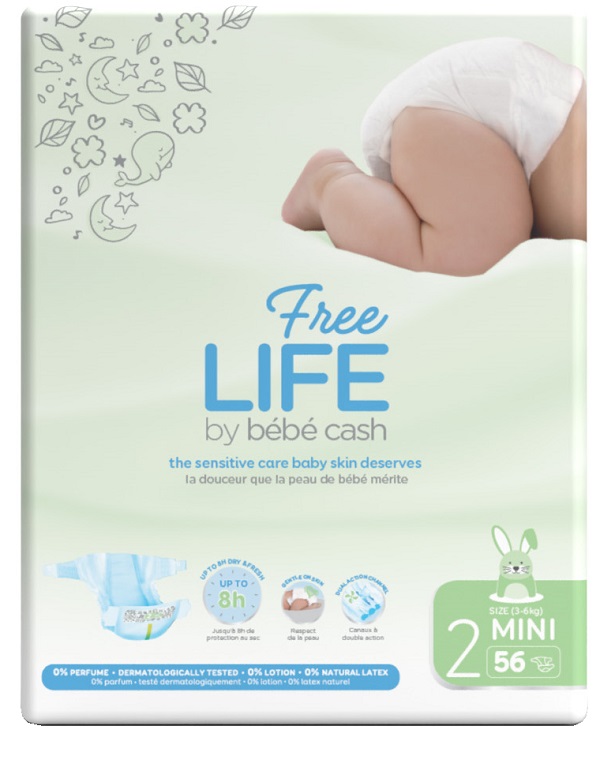 FREELIFE BY BEBECASH PANNOLINO MINI TAGLIA 2 3-6 KG GIROVITA 30-48 CM 56 PEZZI - fitfarma.it
