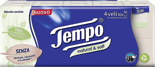 TEMPO FAZZOLETTI NATURAL&SOFT 10 PEZZI DA 9 FAZZOLETTI - fitfarma.it