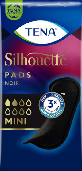 ASSORBENTE NERO INCONTINENZA LEGGERA TENA SILHOUETTE NOIR MINI 18 PEZZI - fitfarma.it
