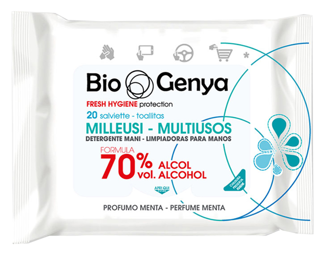 BIOGENYA MILLEUSI IGIENIZZANTI 70% ALCOOL SALVIETTE 20 PEZZI - fitfarma.it