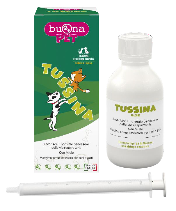 TUSSINA FLACONE MANGIME COMPLEMENTARE CANI GATTI CON SIRINGA DOSATRICE FORMA LIQUIDA 100 G BUONAPET - fitfarma.it